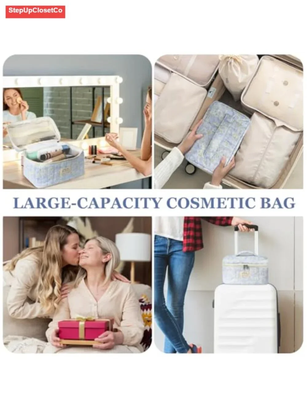 Large Floral Cotton Makeup Bag Toiletry Organizer Cosmetic Travel Case
